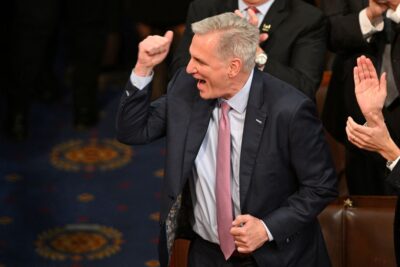 Kevin McCarthy jubilating after his emergence as US House Speaker 