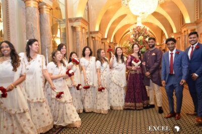 Couple with bridesmaids 