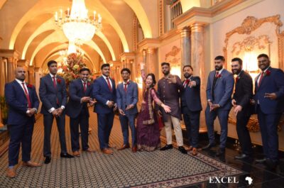 Couple with groomsmen 