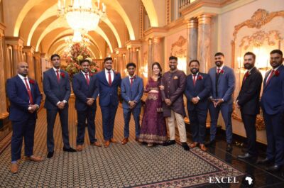 Couple with groomsmen 