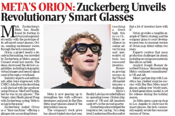 Meta’s Orion: Mark Zuckerberg Unveils Revolutionary Smart Glasses That Redefine Wearable Tech