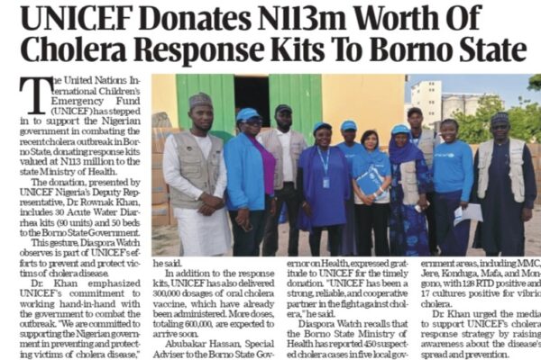 UNICEF Donates N113 Million Worth of Cholera Response Kits to Borno State