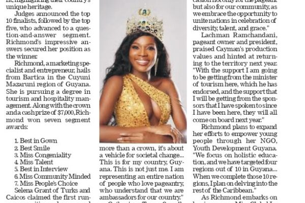 Miss Global International Pageant Crowns Arian Dahlia Richmond as Miss Guyana