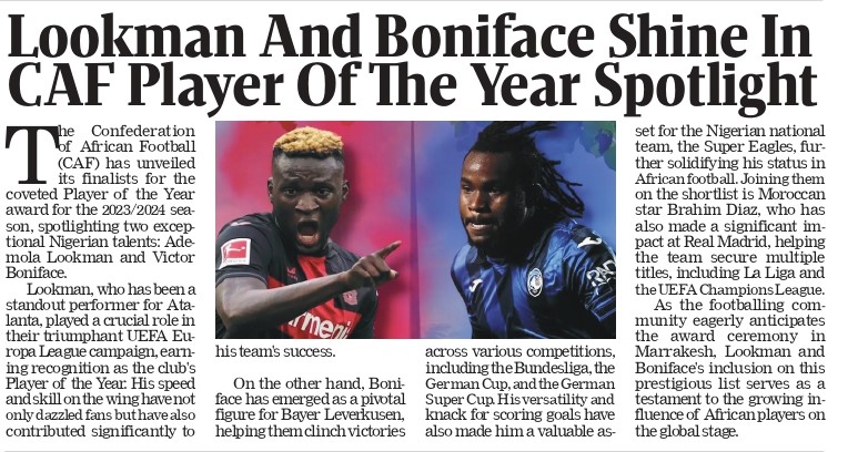 Lookman and Boniface Shine in CAF Player of the Year Spotlight