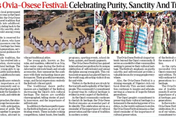 Ogori's Ovia-Osese Festival: Celebrating Purity, Sanctity, and Tradition