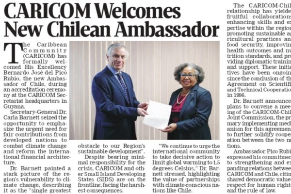 CARICOM Welcomes New Chilean Ambassador in Strengthened Diplomatic Relations