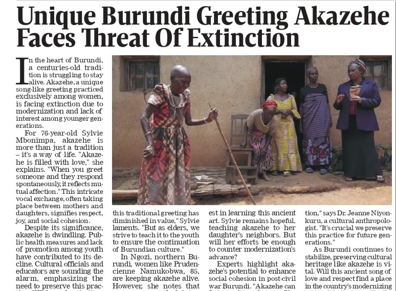 Akazehe: Burundi's Unique Greeting Tradition Faces Threat of Extinction