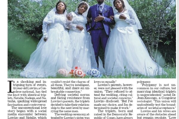 Congolese Man Marries Identical Triplets in Unique Wedding Ceremony