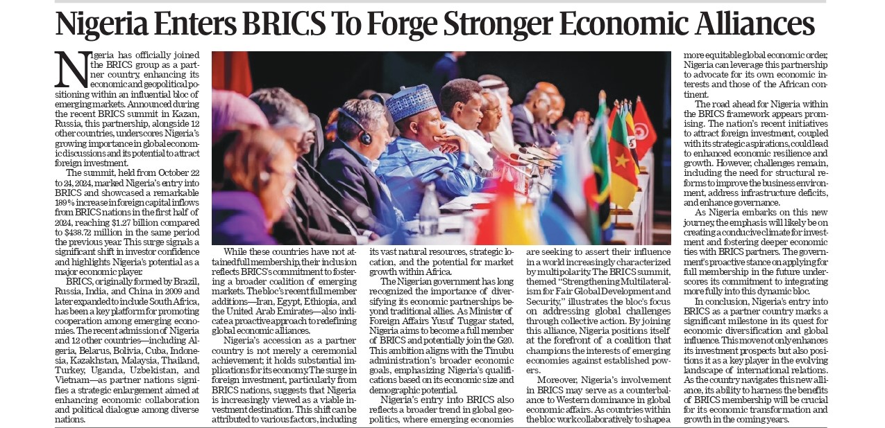 Nigeria Joins BRICS: Strengthening Economic Alliances and Global Influence