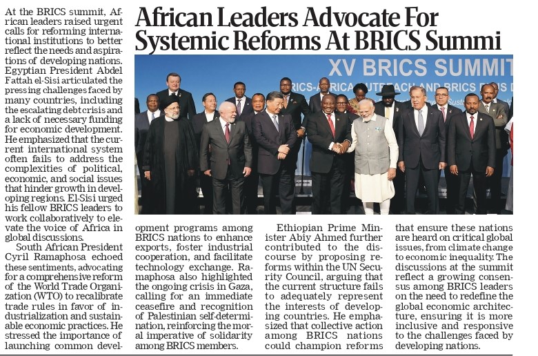 African Leaders Call for Systemic Reforms at BRICS Summit